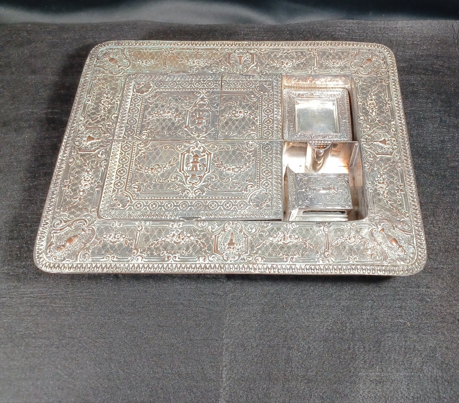 Antique 19th C 8pc Silverplate Smoking Set E.G Webster & Son Lighthouse-Ashtrays