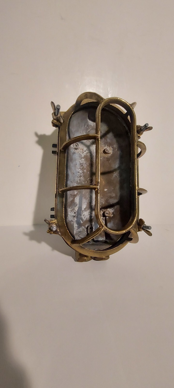 Vintage Nautical Brass Bulkhead Passageway Ship Light, Shade Enclosure