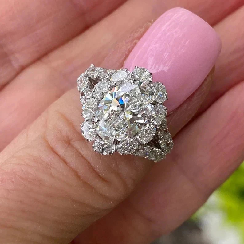 3.00Ct Oval Cut Lab Created Diamond Cluster Women’s 14K White Gold Plated Ring