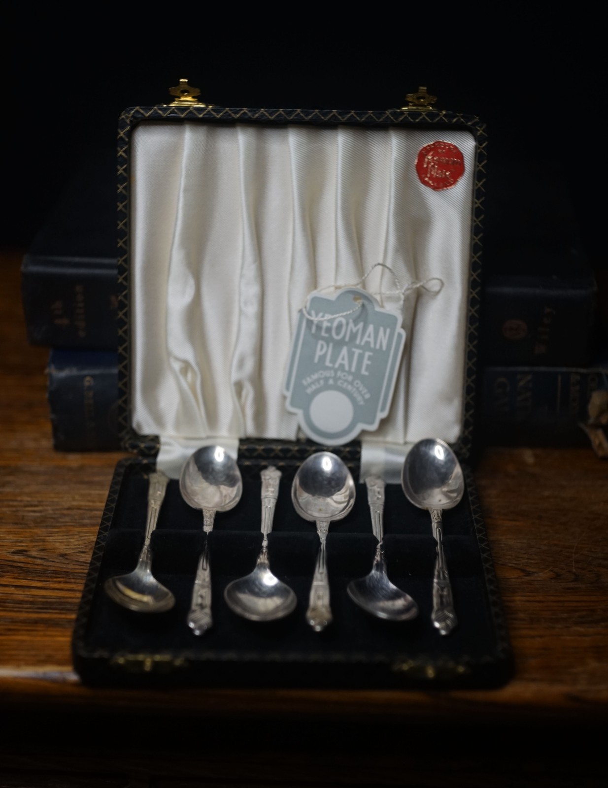 Vintage EPNS Yeoman Plate Teaspoons Set of 6 in Original Box