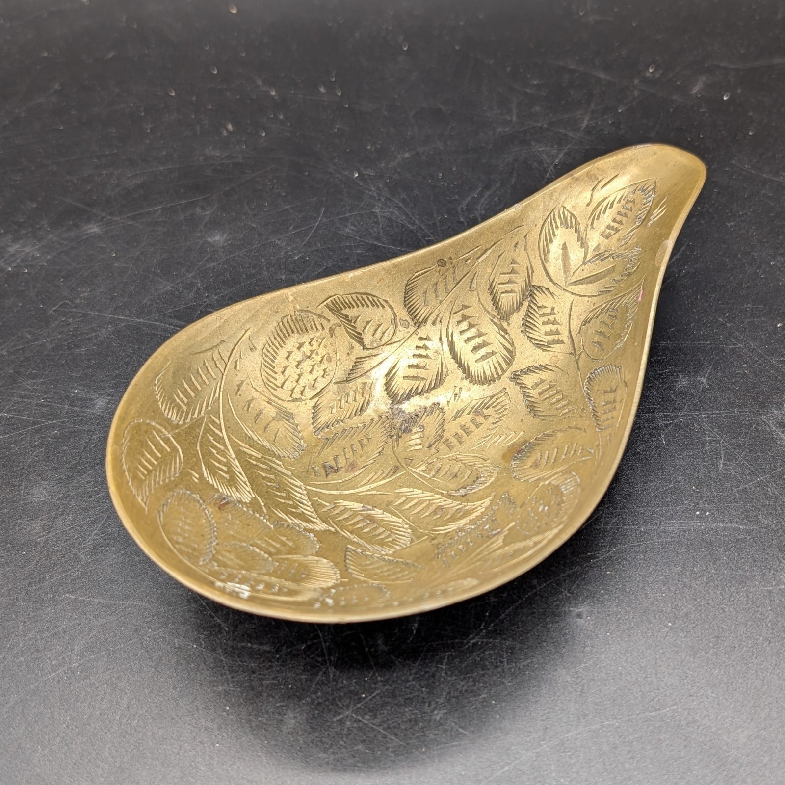 Vintage Old Antique Brass Unique Etched Spoon/Trinket/Ashtray/Spoon Rest