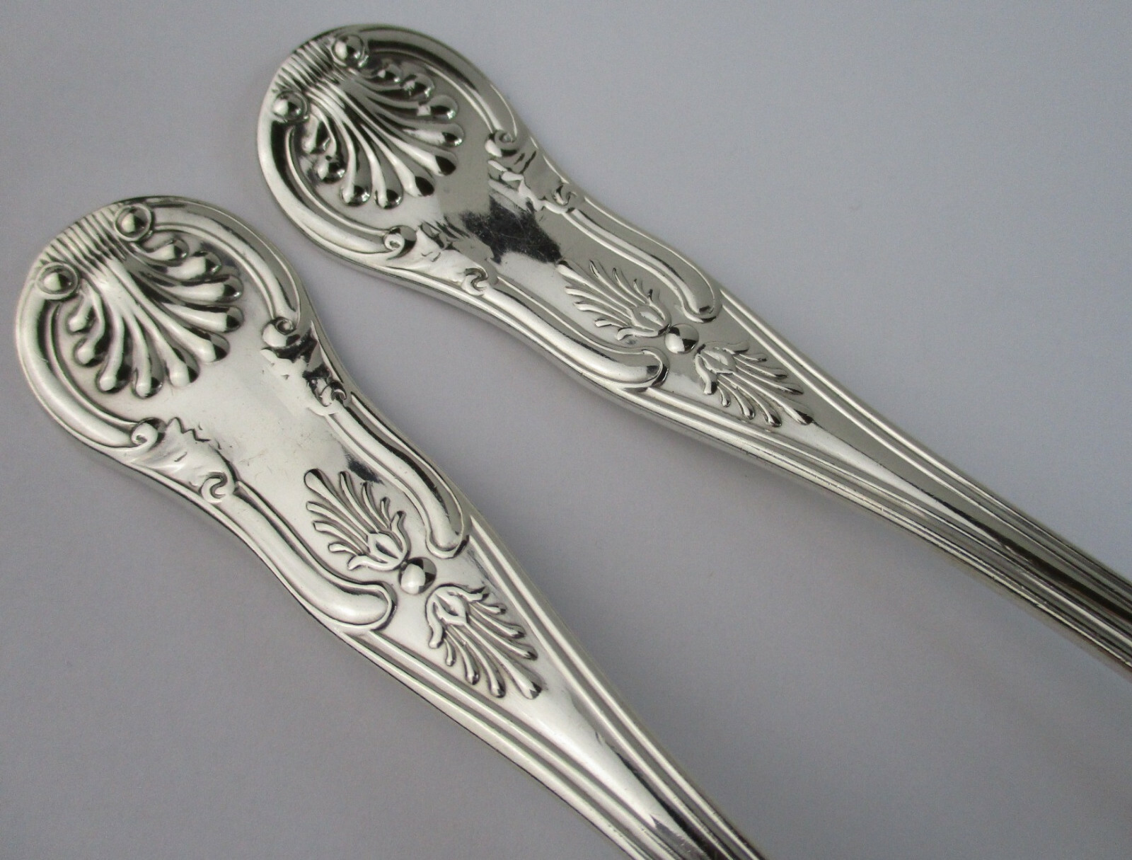 J E Caldwell Kings pattern 2 place spoons 7″ sterling silver mid 19th century
