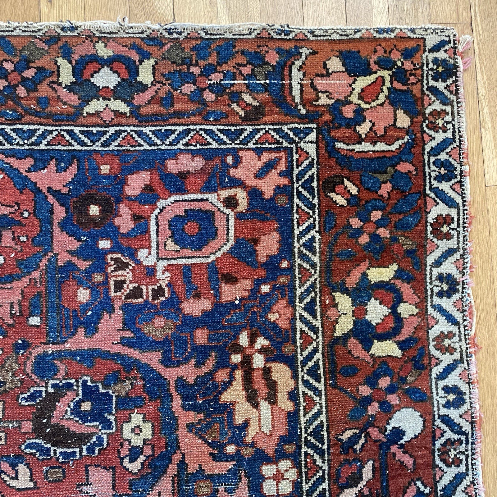 Vintage Rug 4′ 9 x 6′ 5 Blue Hand Knotted Wool Oriental Rug