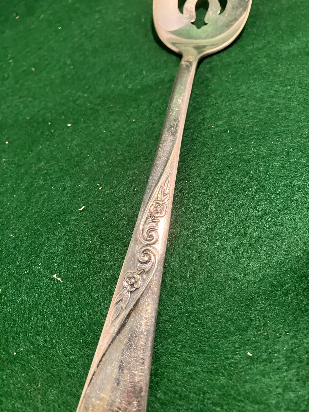 Revelation 1953 Silver Plate Floral & Scroll Large Slotted Serving Spoon No Mono