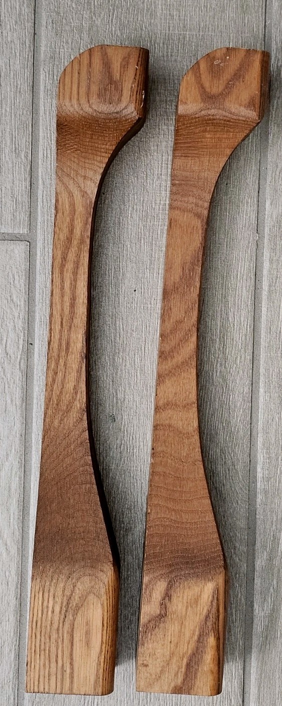 2 Queen Anne Style Solid Oak Wood Table Legs Salvage 16″ Tall Repurpose Crafter
