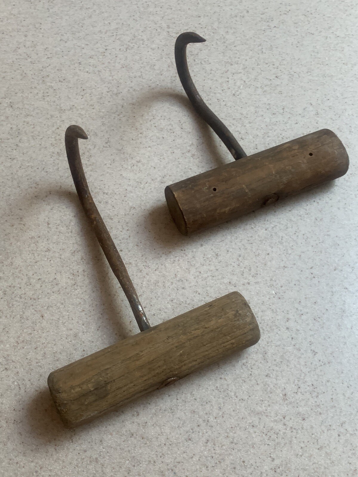 Pair Of Vintage Forged Steel Hay Bale, Ice, Meat Hooks