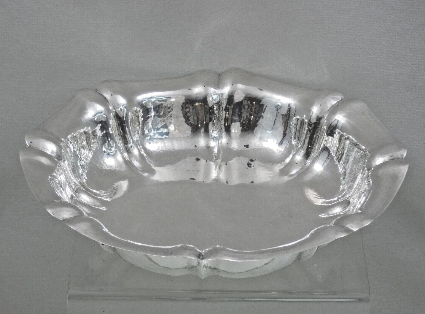 FINE 800 SILVER MODERN FRUIT BOWL HAND WROUGHT / HAMMERED Italy (not sterling )