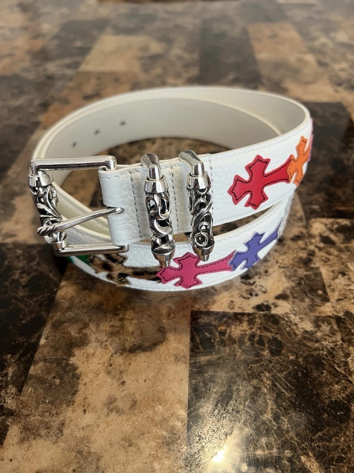Chrome Hearts White Multicolor Cross Patch Roller Belt 34-36” Waist Size 38