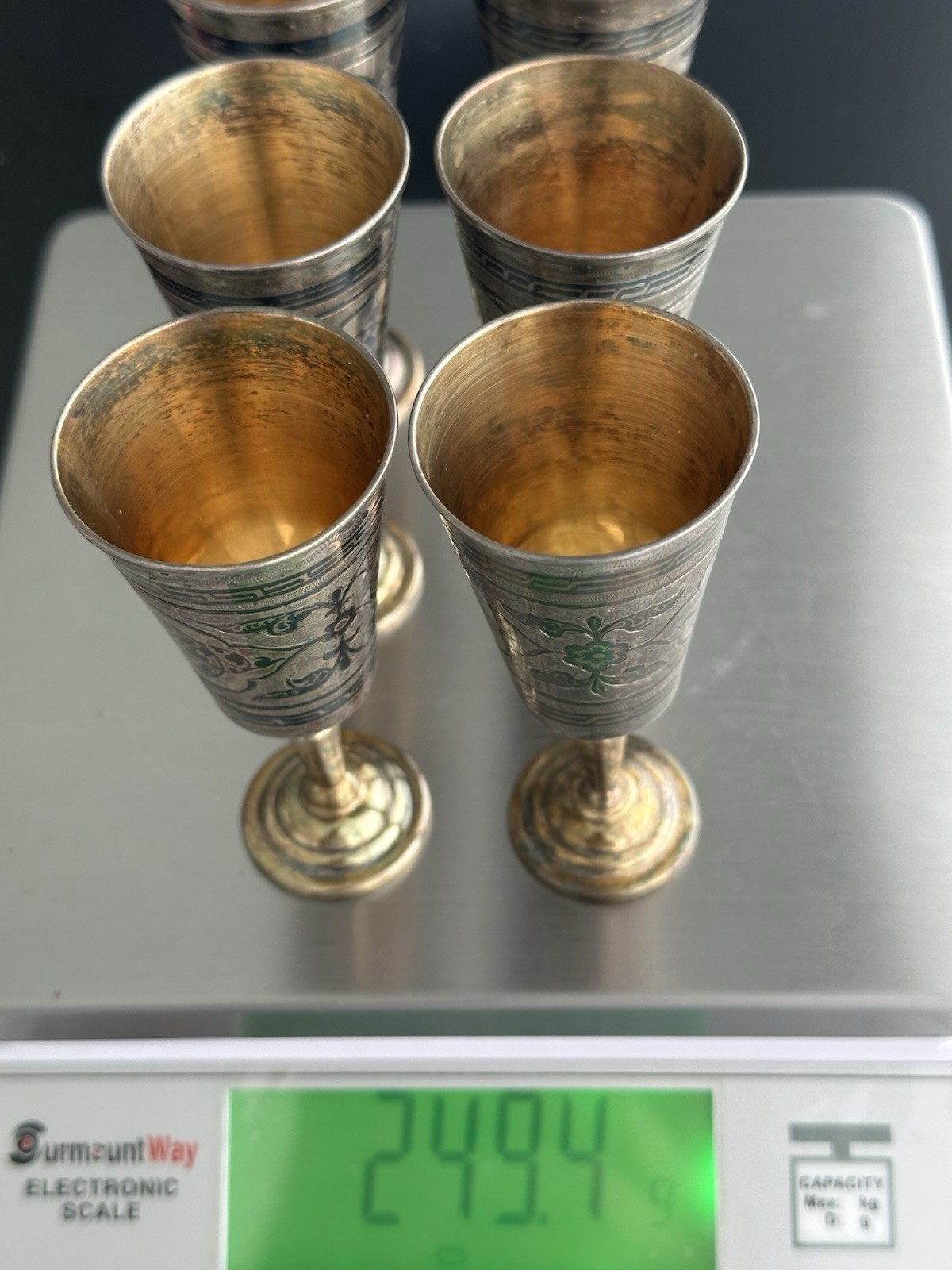 Ultra-Rare Soviet Silver Vodka Goblets(Set of 6)-875 Silver, Gold, Niello/invest