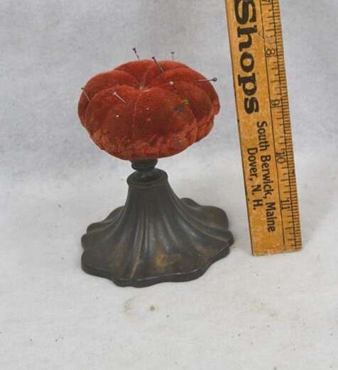 antique make do sewing pin cushion cast iron pedestal original 19th c 1800