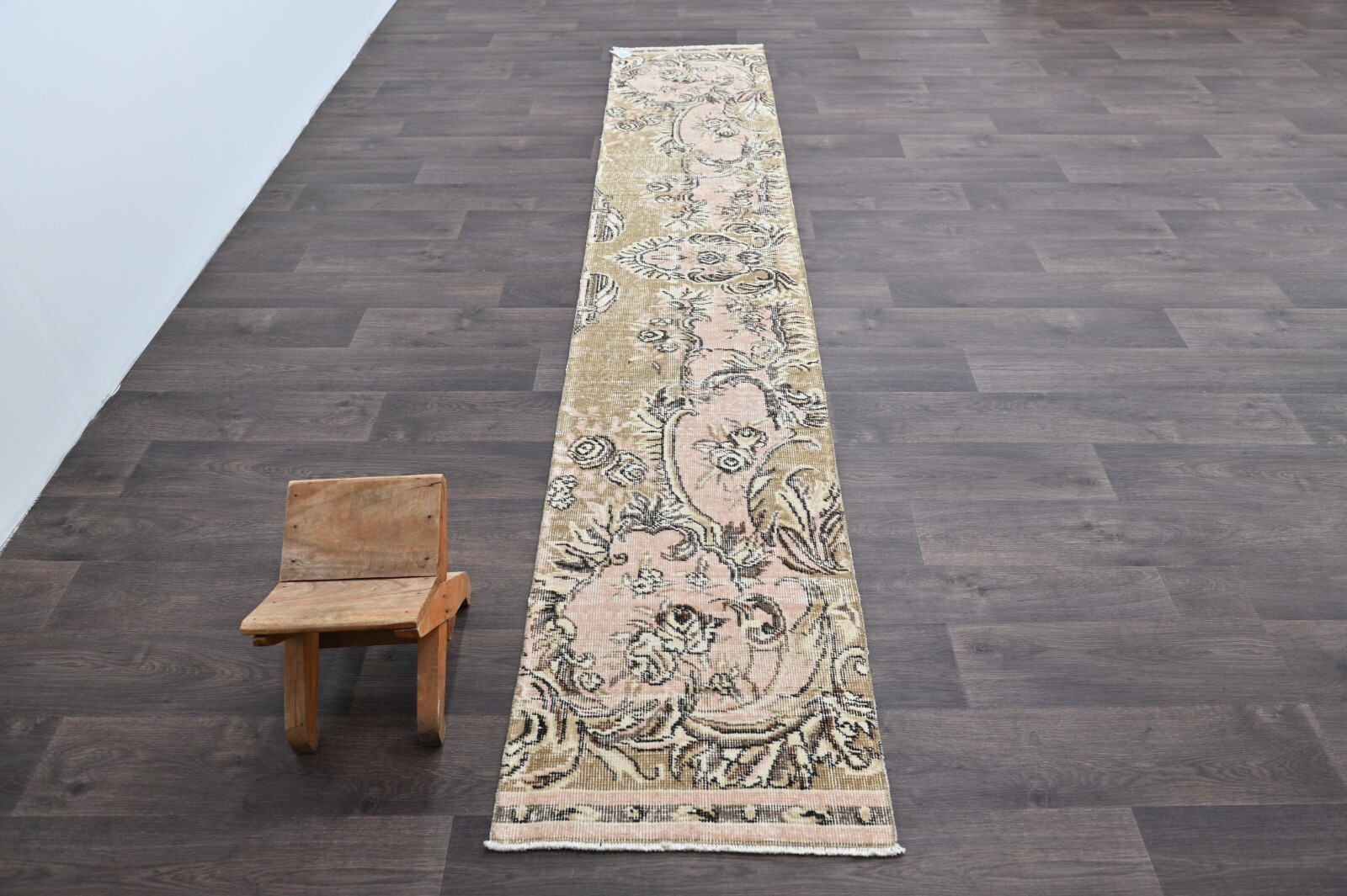 Vintage Turkish Runner Rug 2x10ft Wool Anatolian Handmade Hallway Oushak GOLD