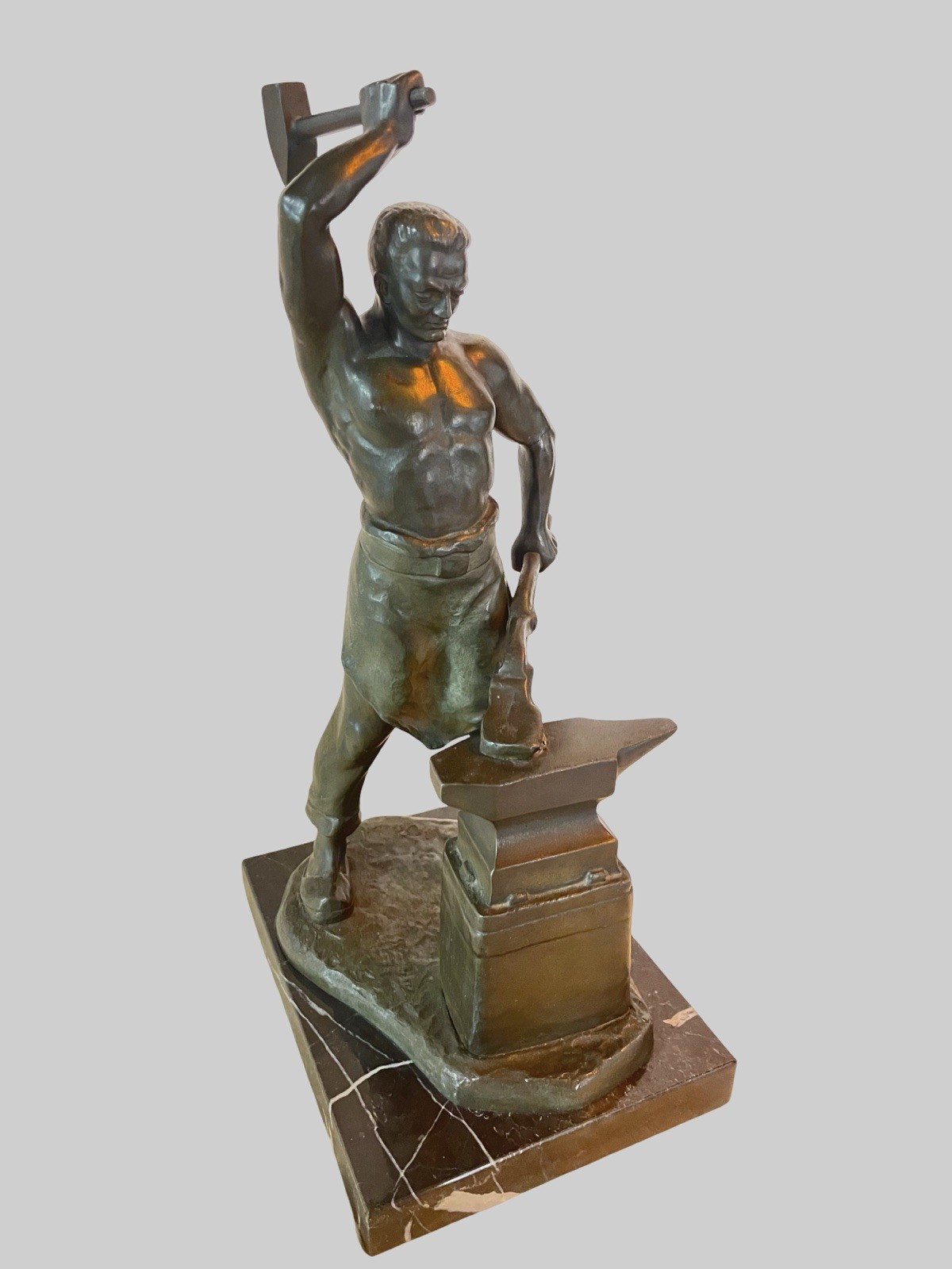 Bronze Sculpture Of Blacksmith At Work Prof. Otto Poertzel Kraas Berlin Foundry