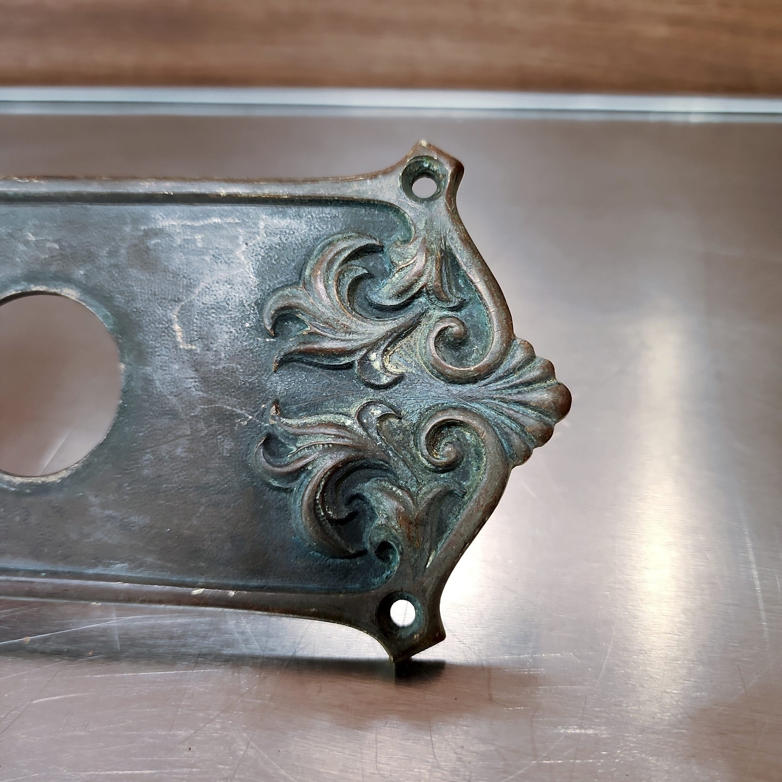 Antique Bronze Door Pull 16.25″ Right Hand Ornate Victorian Entry Backplate