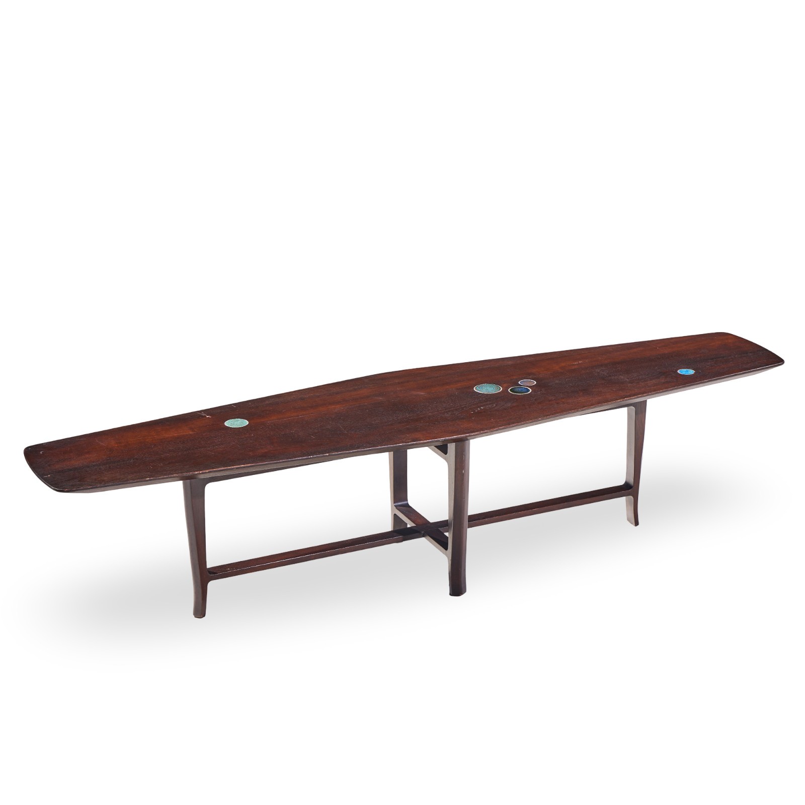 Edward Wormley for Dunbar 5632 Walnut, Mahogany with Natzler Tiles Coffee Table