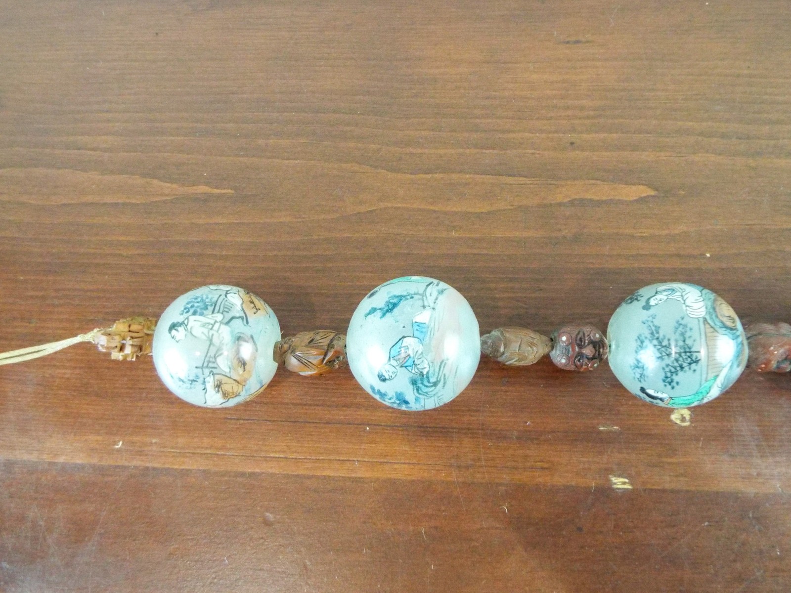 Vintage Reverse Painted Peking Glass Prayer Beads 5 Large 1.5″ Unique Jewelry