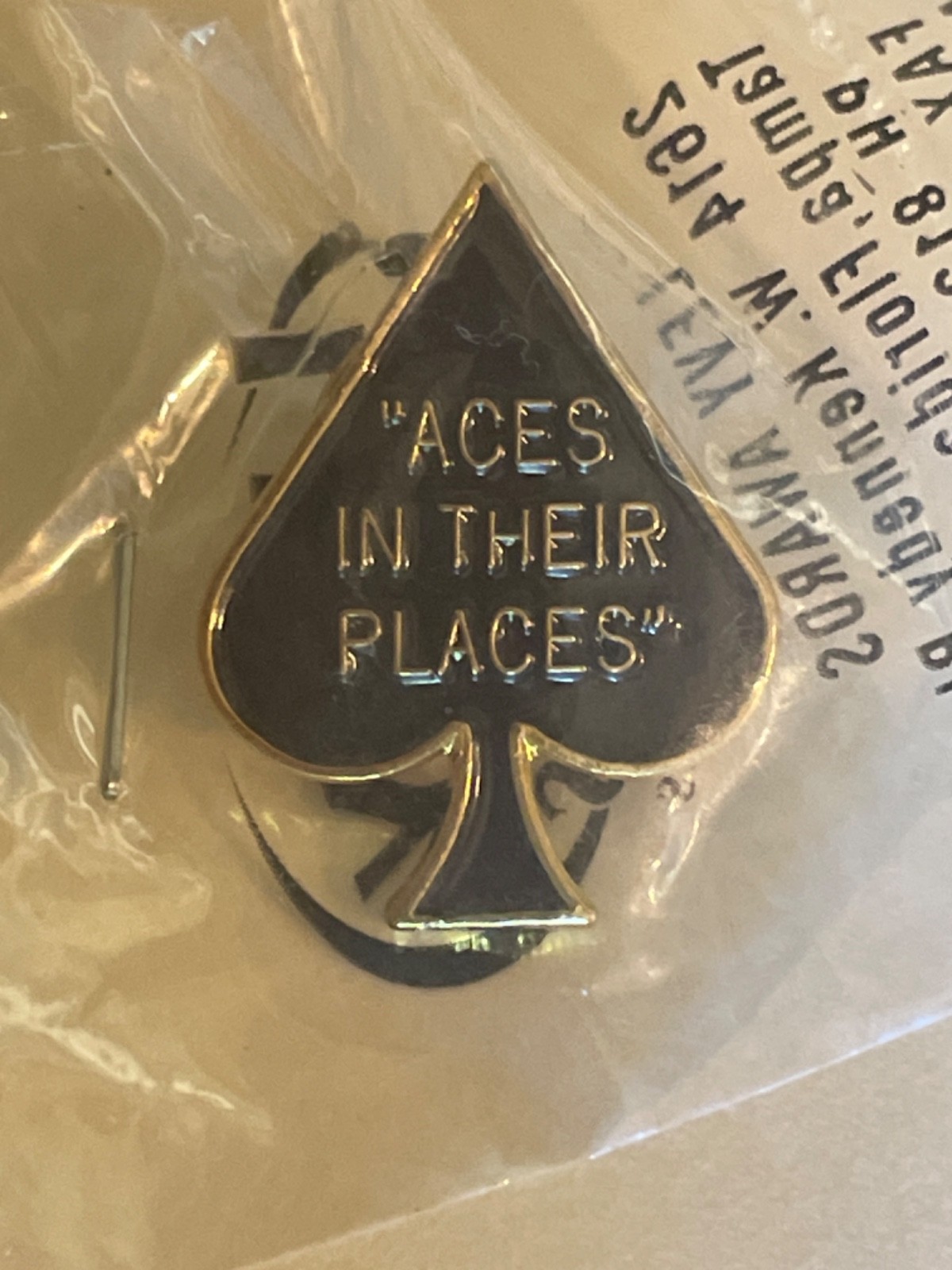 VTG NEW Aces in their places Ace Black Spade Gold Tone Enamel Pin