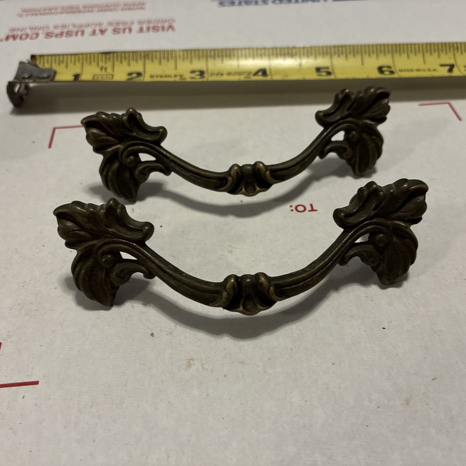 2pcs Vintage Drawer Pull French Provincial XL Acanthus Leaf Style Brass