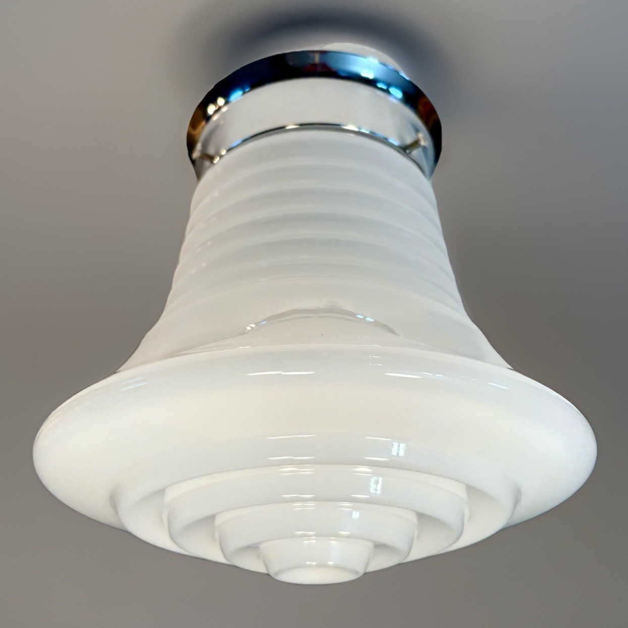Vintage Art Deco UFO Space Age Cylindrical White Milk Glass Light Fixture