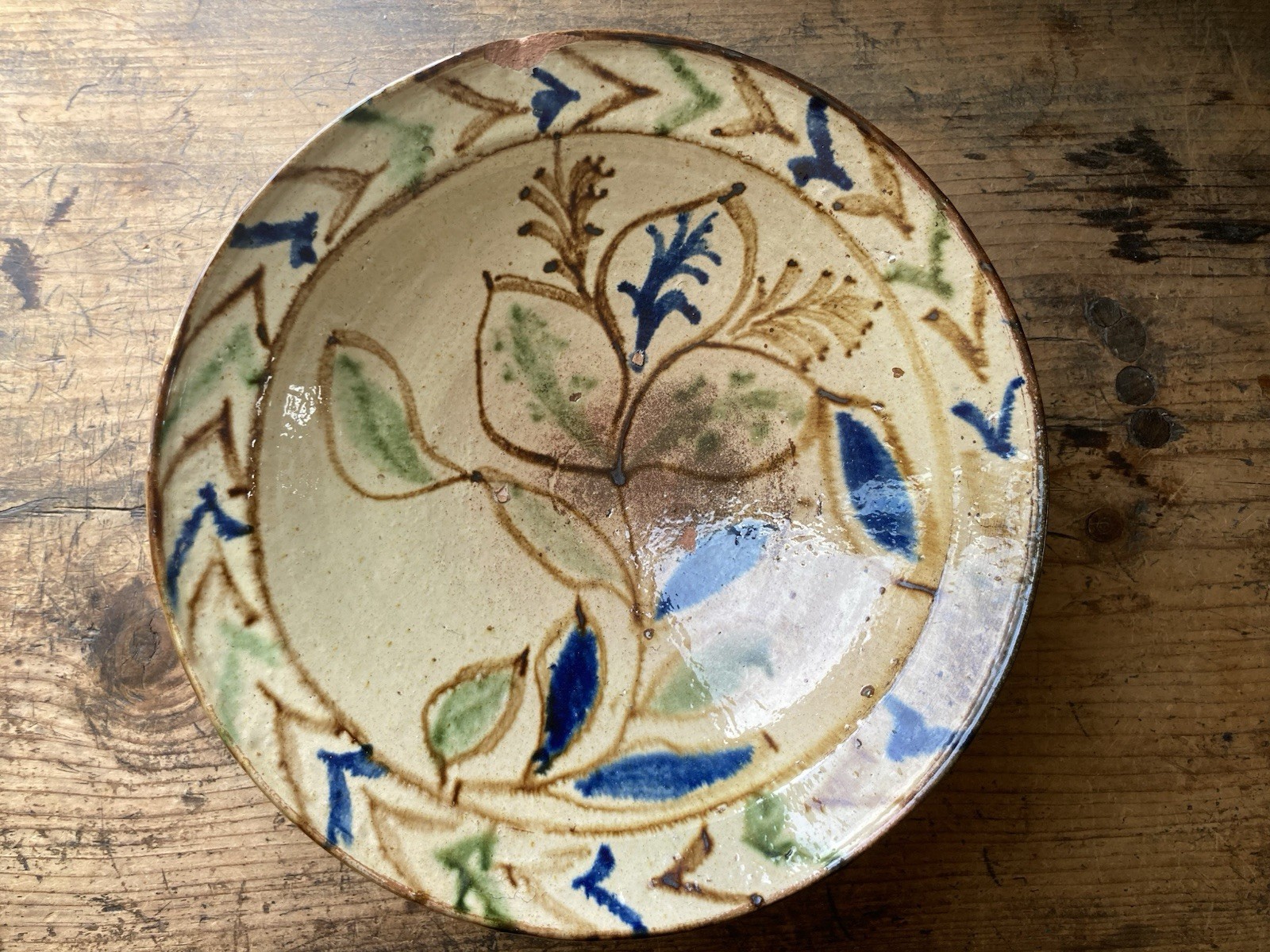 Antique 19th C European REDWARE Plate Bowl Slip Decoration