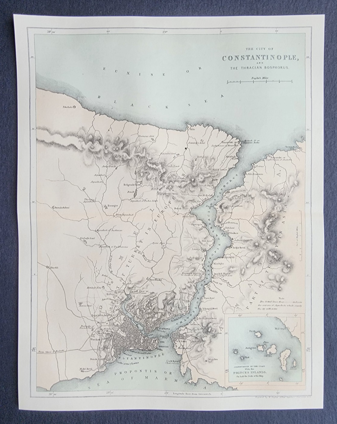 Antique 1857 map – Constantinople – Istanbul – Turkey – Bosporus – Pera -Galata