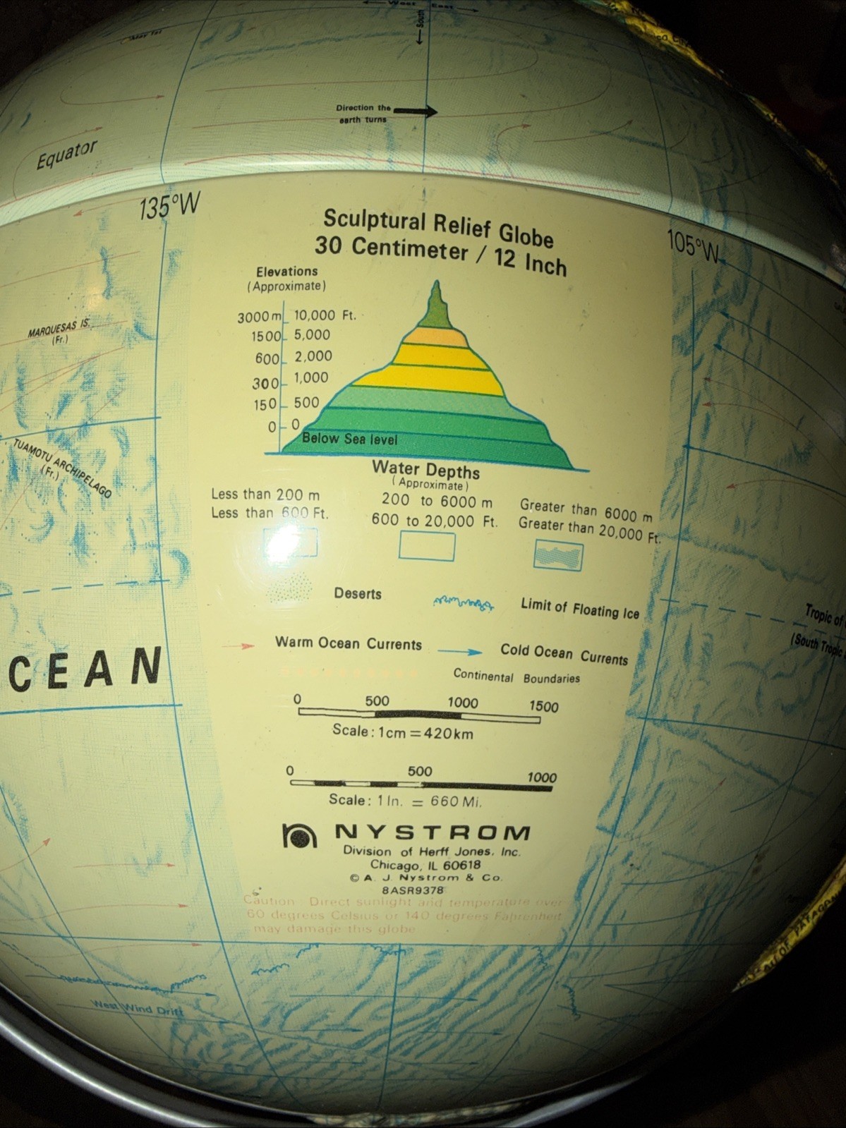 Vintage 90’s NYSTROM Sculptural Raised Relief Classroom Globe 12 Inch MAP