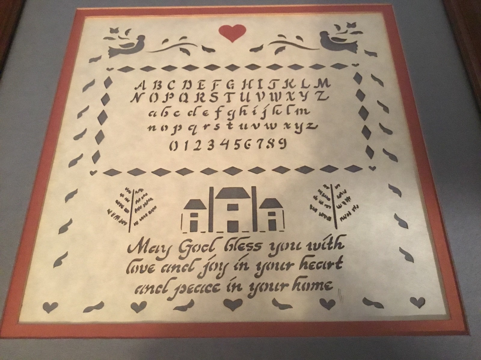 Framed and Matted Designs w / scissors Glass Covered Wall Hanging 1988