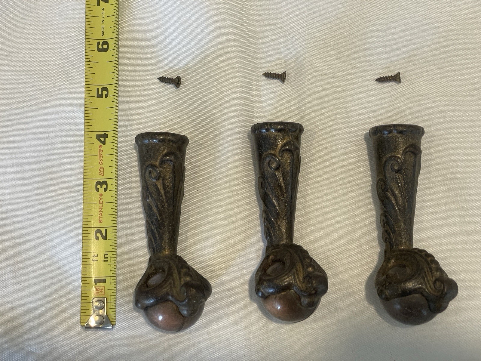 Antique Original Cast Iron Eagles Claw & Glass Ball Table Feet Lot of 3