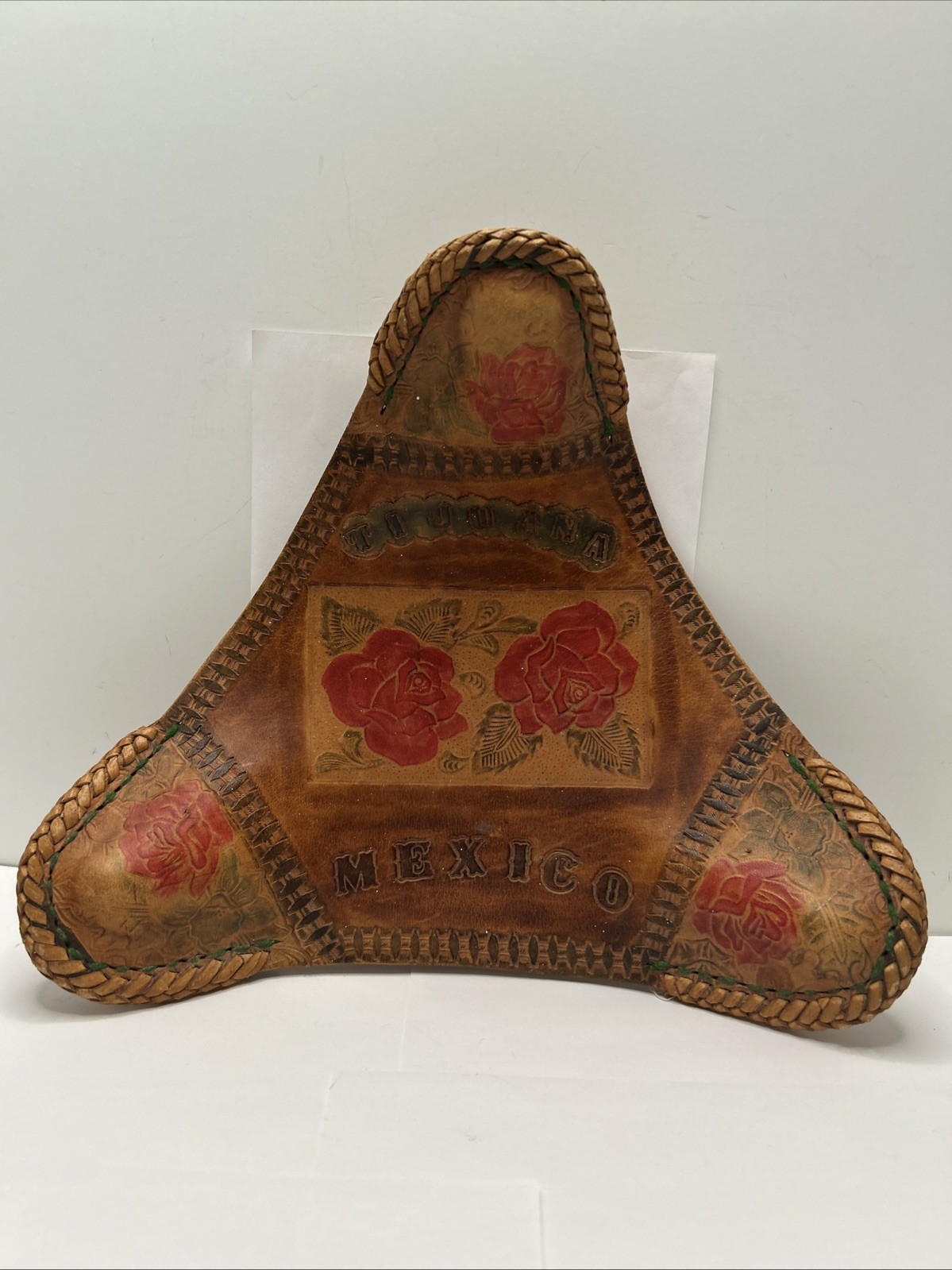 Vintage Mexican Hand Tooled Leather Tripod Stool Seat Only