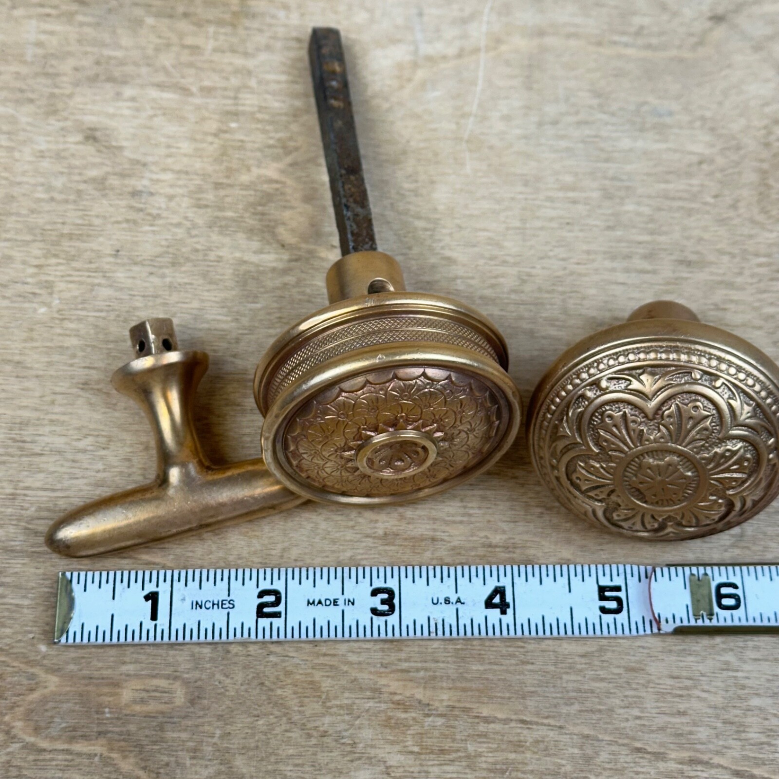 Antique Vintage Victorian Ornate Copper Door Knobs & Brass Turnkey? POLISHED