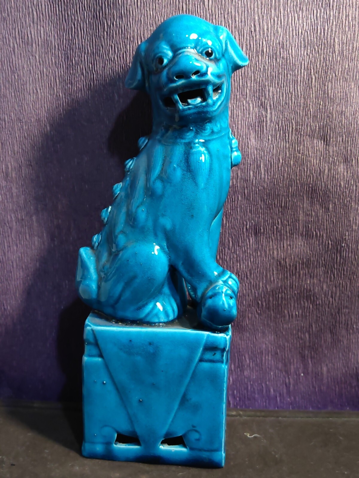 Large Chinese Turquoise Blue Foo Dog /Lion Turquoise Blue Figurine 26.5cm 10.5″