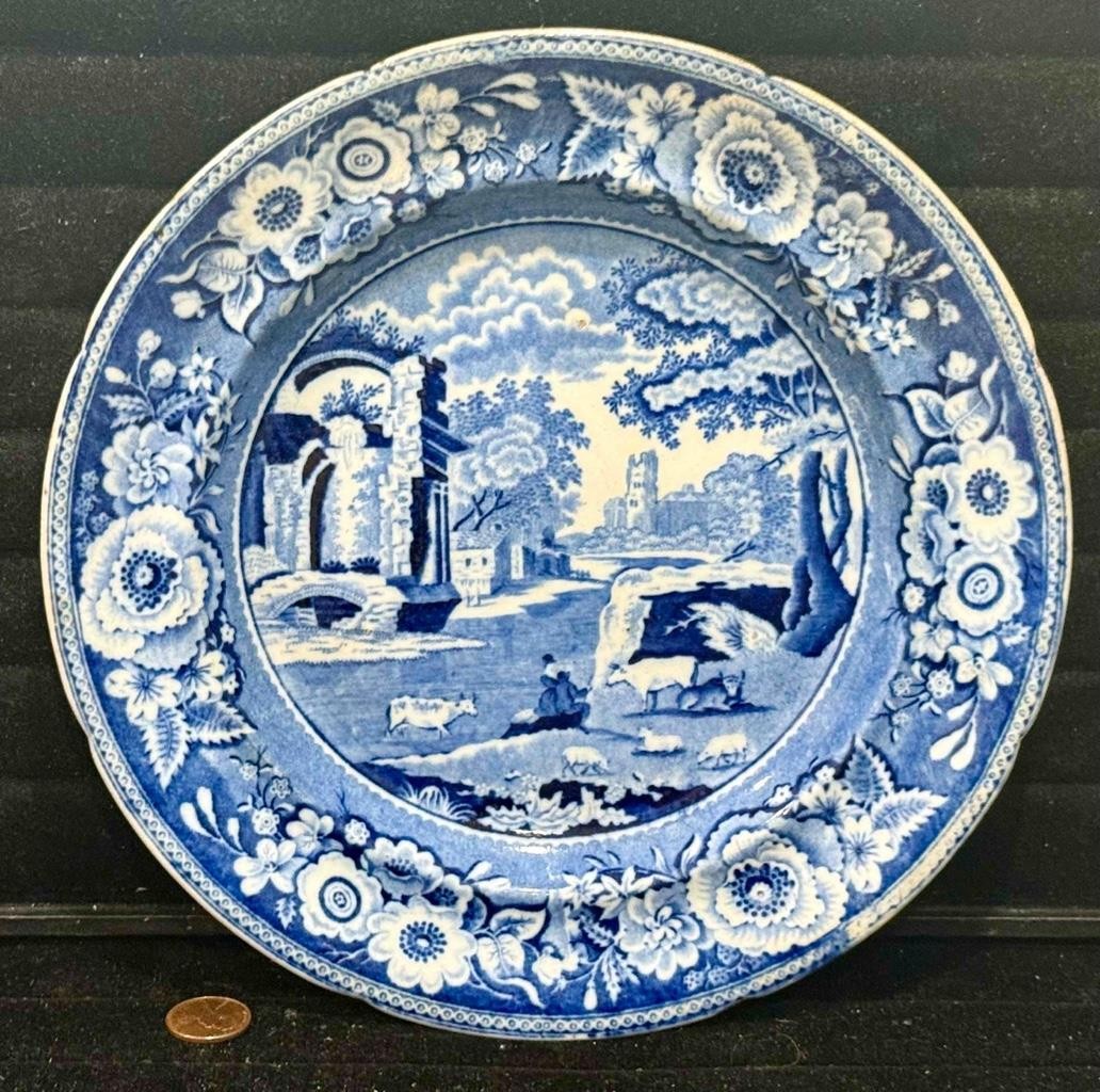 Antique Staffordshire Blue Transfer Plate, STUBBS, Longport, England