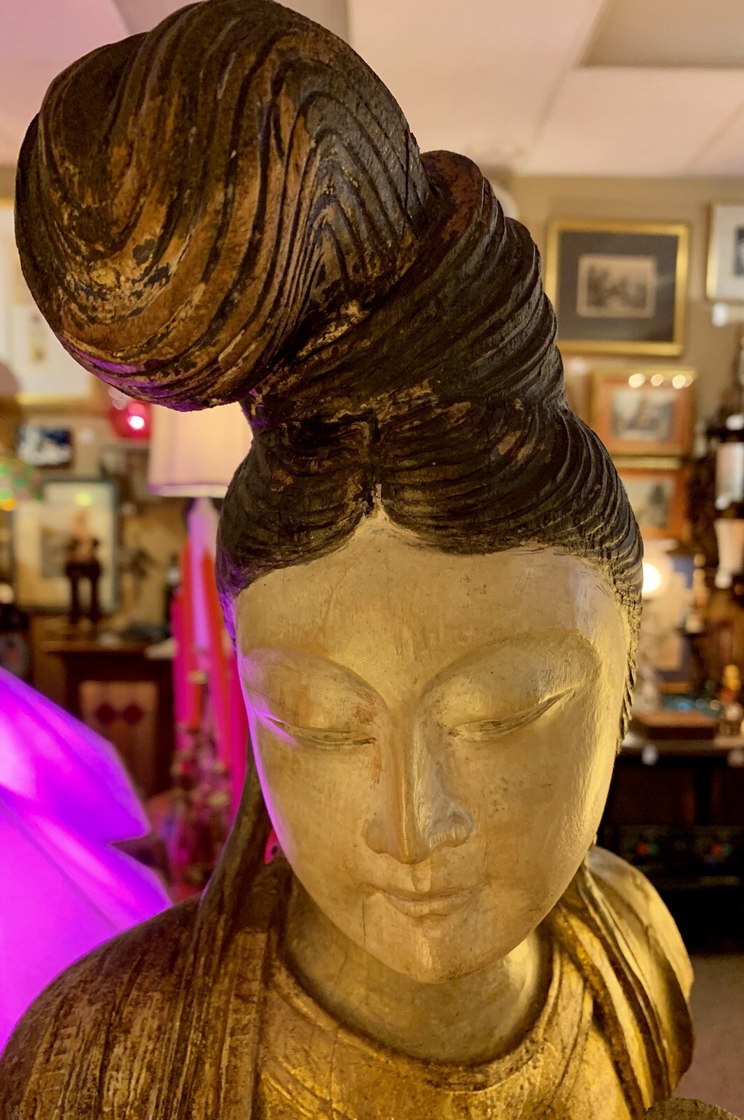 Tall Vintage Wood Statue of Japanese Lady, 44 Inches Tall, Woodcarving