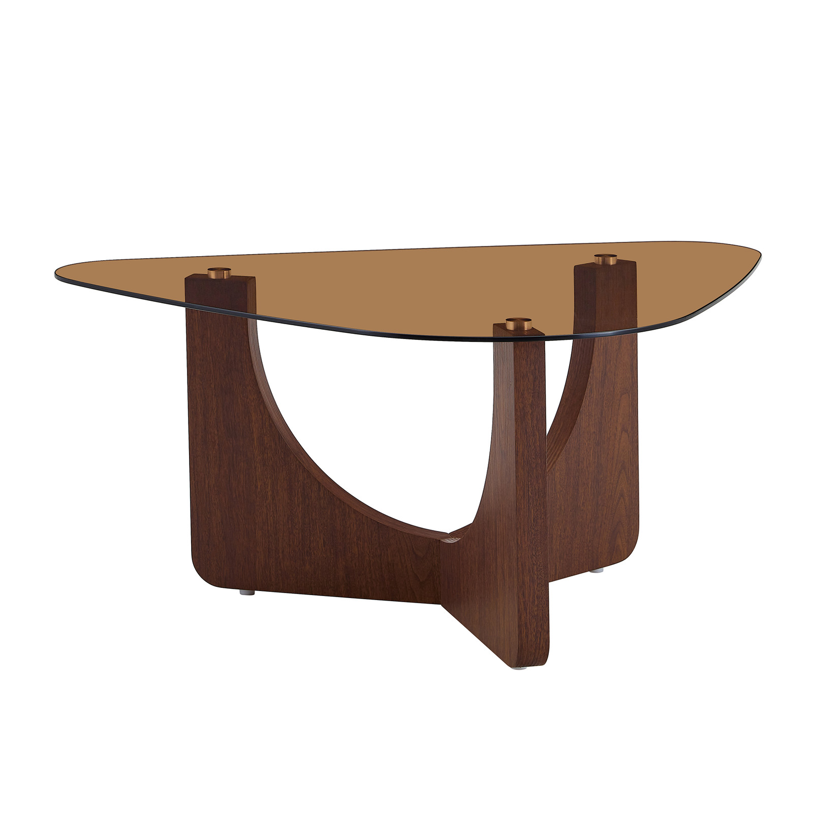Vintage-Style Triangular Coffee Table with a Tea-Colored Tempered Glass Top