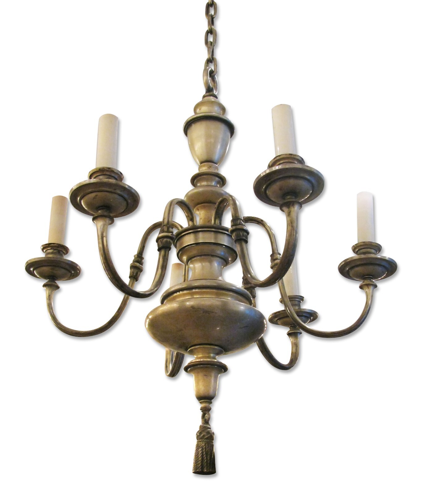 Georgian 6 Arm Silver Over Bronze Chandelier