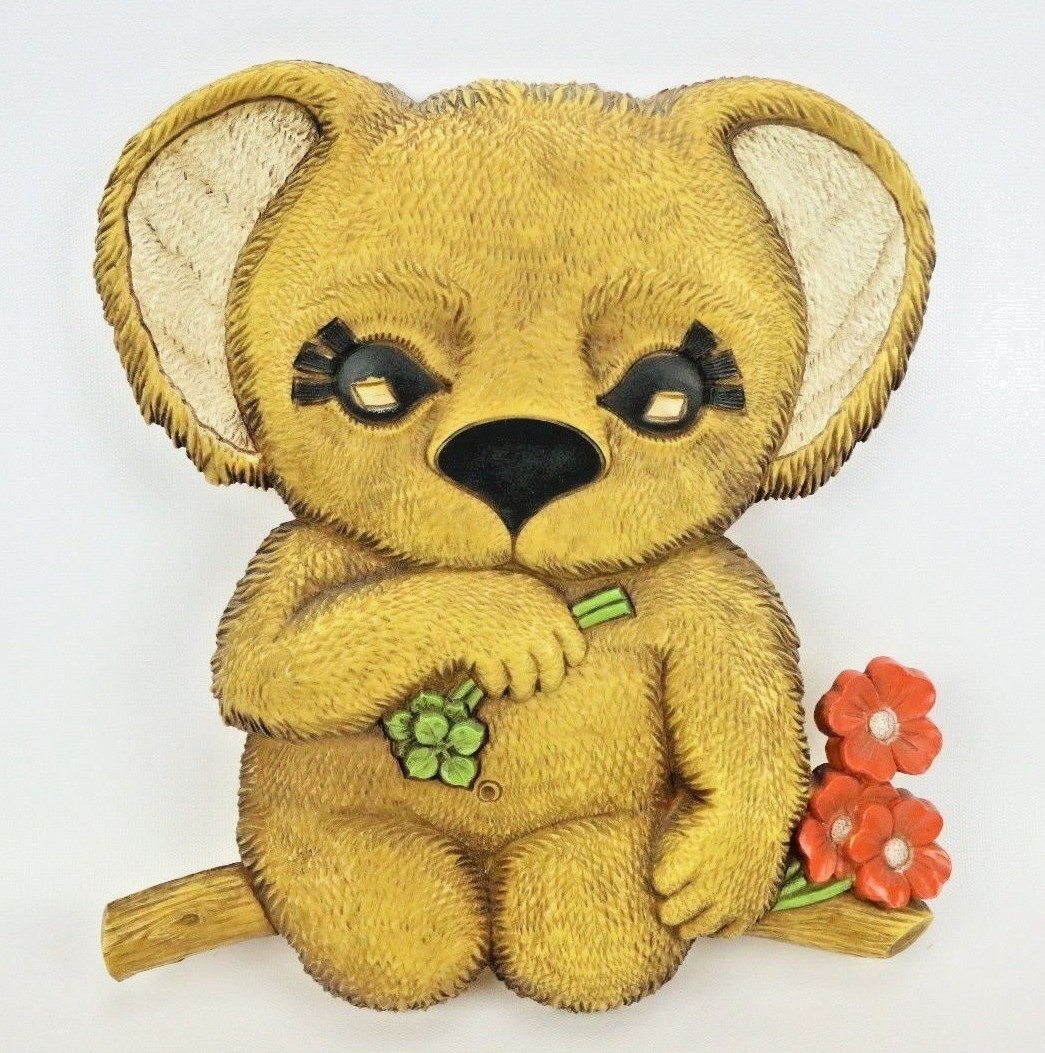 Vtg 70s Koala Bear Wall Hanging Decor Plaque Decoration 12″ Plastic Retro 1970s