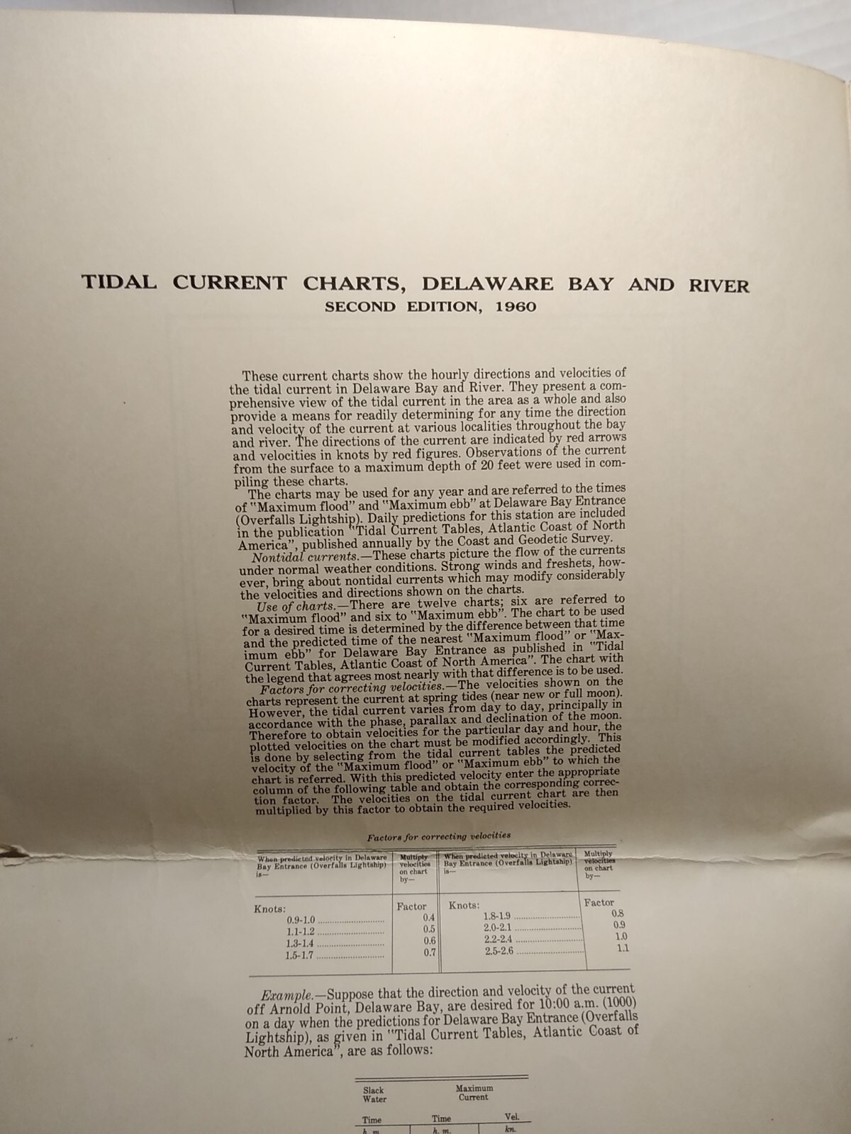 Tidal Current Charts : Delaware Bay & River 1960 2nd Edition US Dept of Commerce