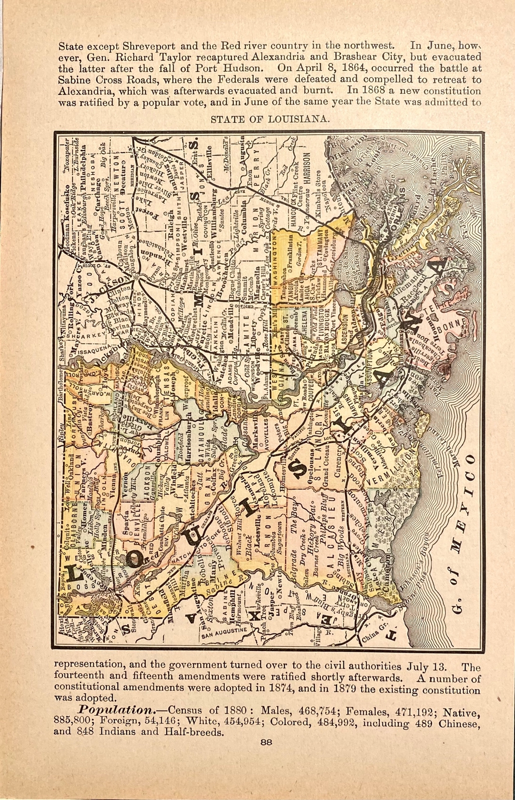 ARKANSAS STATE County Original 1884 Map. Rand, McNally & Co. 5 1/2×4 3/4″ VG-F