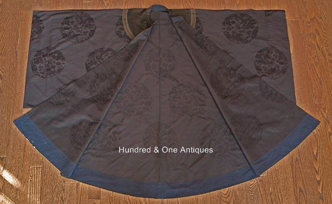 Antique Chinese Qing Dynasty Robe Dark Blue Gauze Silk with Dragon & Phoenix