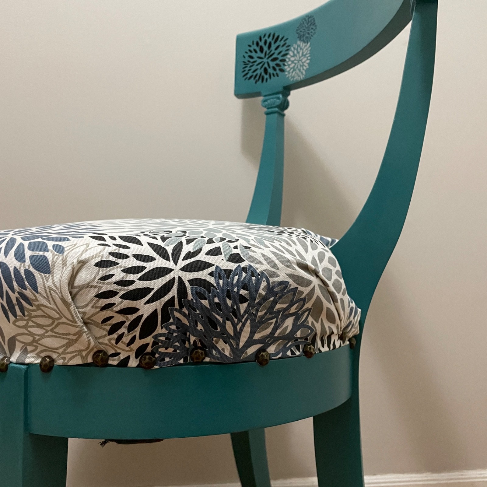 Vintage upcycled teal chair | Hand-painted eclectic floral design | One-of-a-kin
