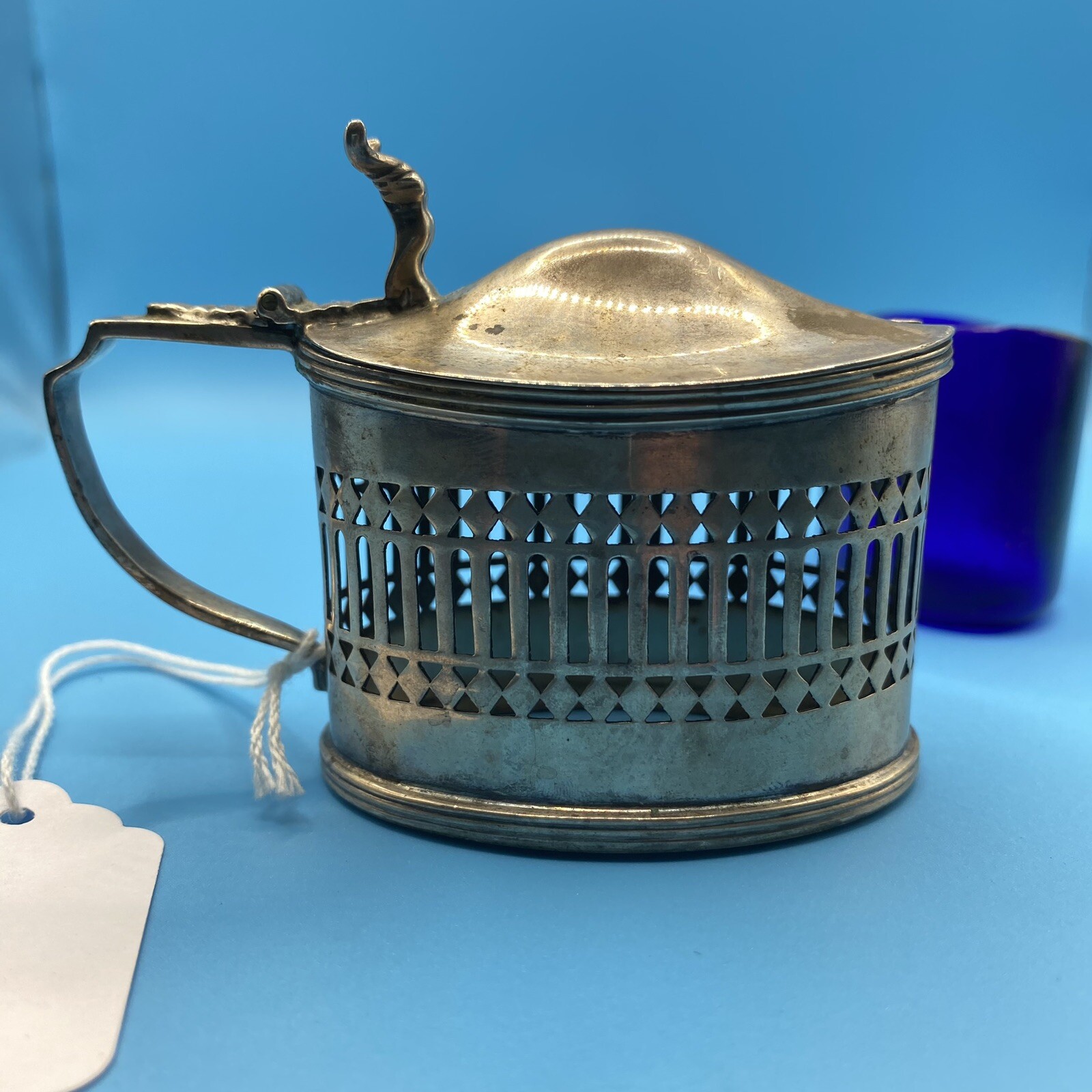 Antique Sterling Silver Mustard Pot Stokes & Ireland Chester Hallmarked & Cobalt