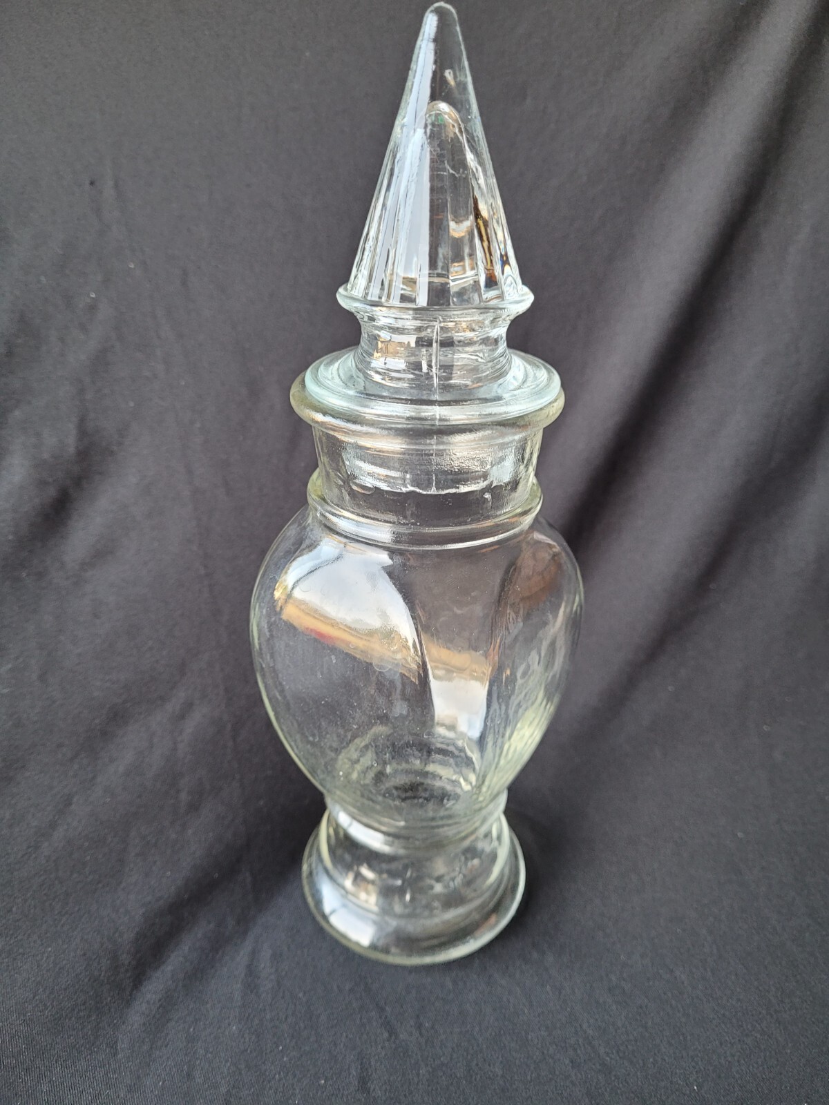 Vintage Glass Apothecary Jar Bottle w/ Cover/Lid Pointed Top