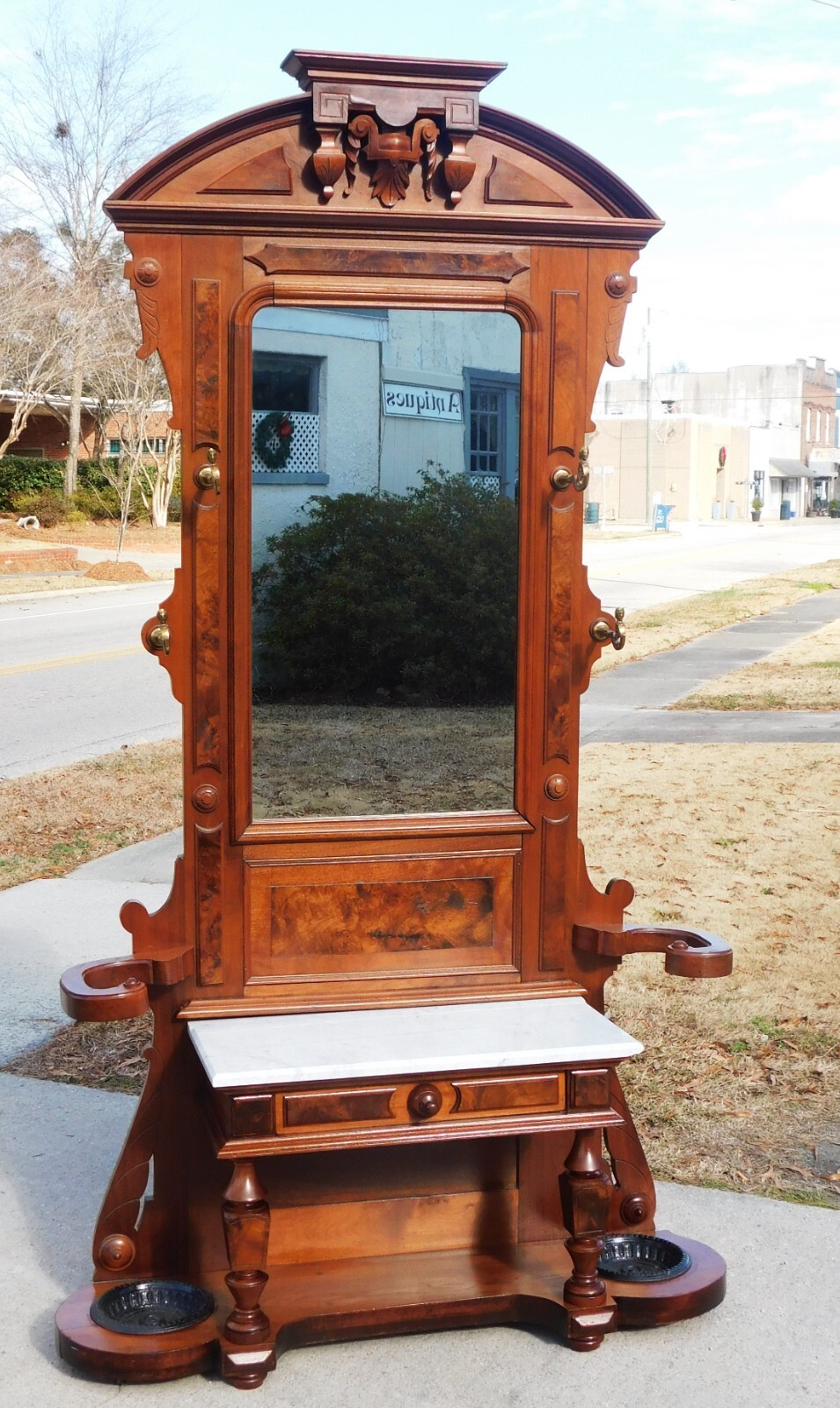 Marble Top Walnut Victorian Hall Tree/Etagere