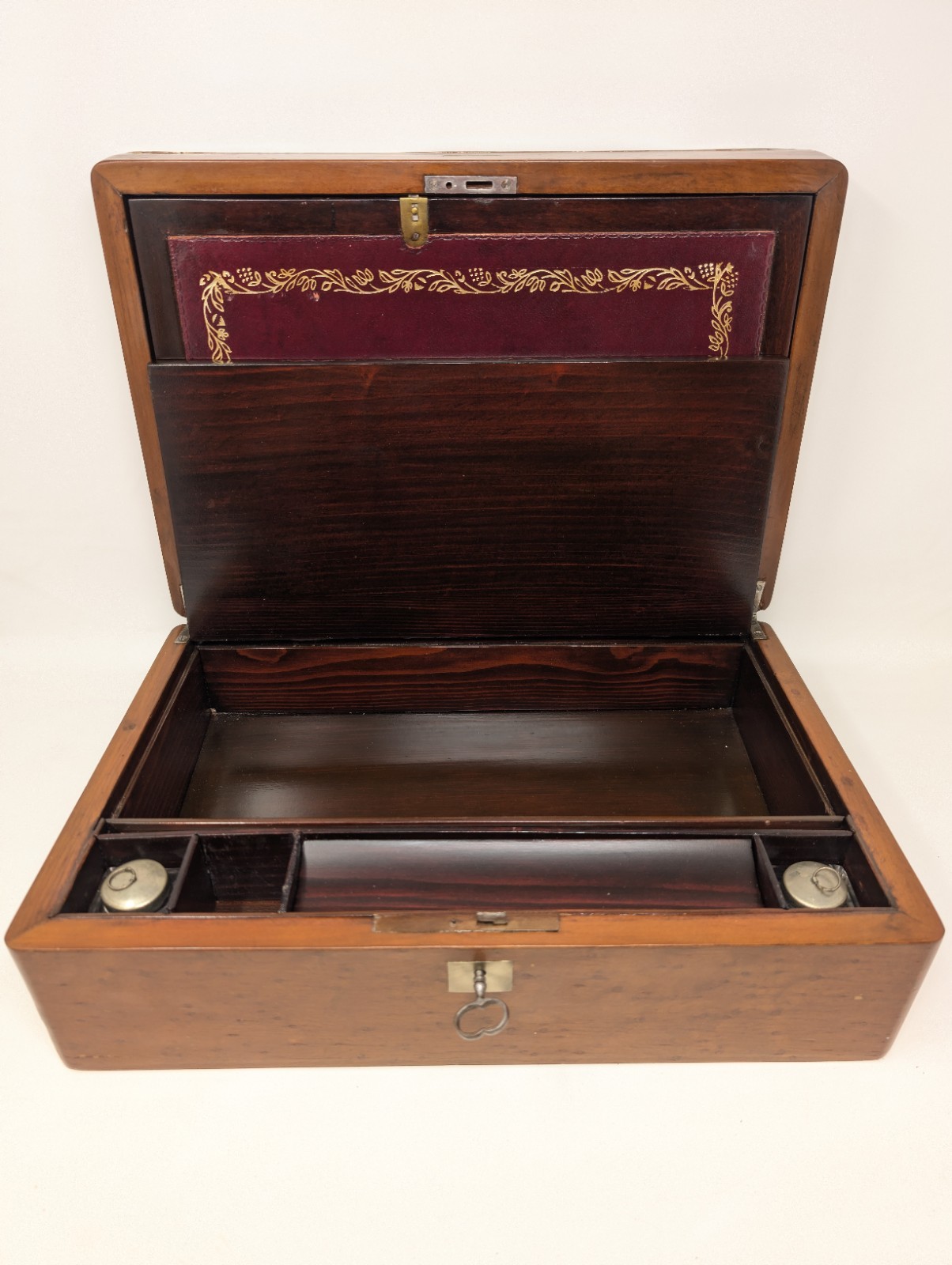 RECENTLY RESTORED! Birdseye Maple & Sterling Silver LAP WRITING DESK Victorian