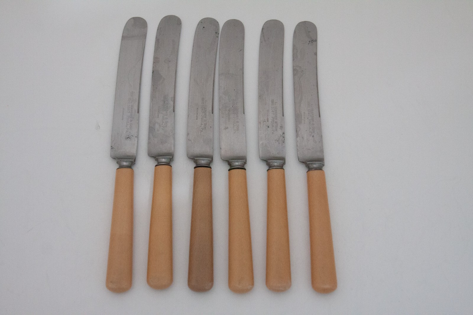 Set of 6 Vintage Bone-Handled Knives – L. HERDER & SON, Philadelphia PA