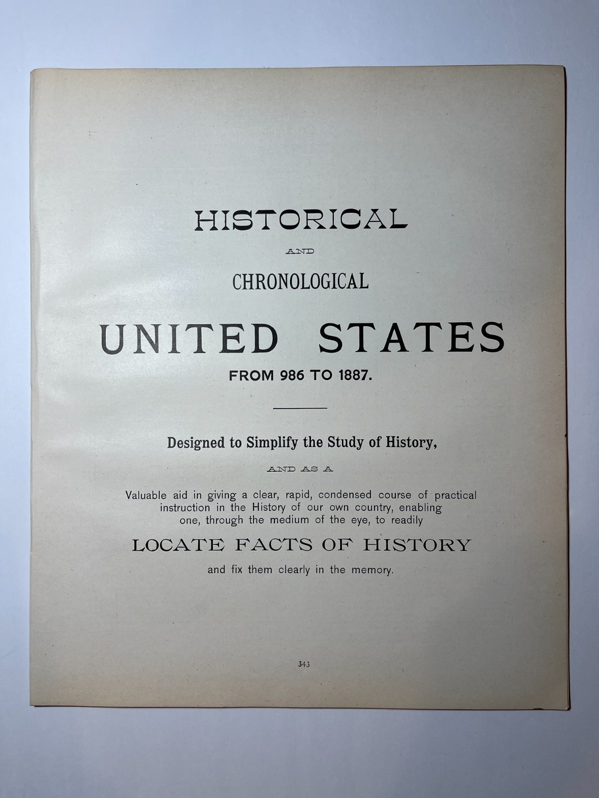 1887 Historical & Chronological of the U.S., 16-Page Summary 986-1887