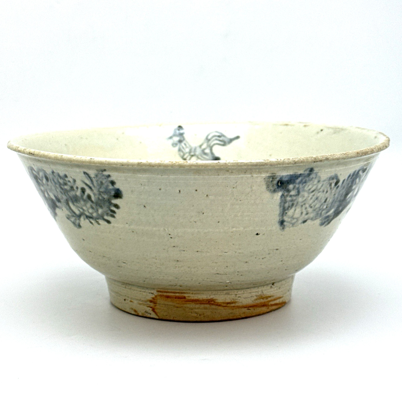 Antique 1800s Chinese Export Ceramic Bowl Blue White Chicken Dragons 9.5in