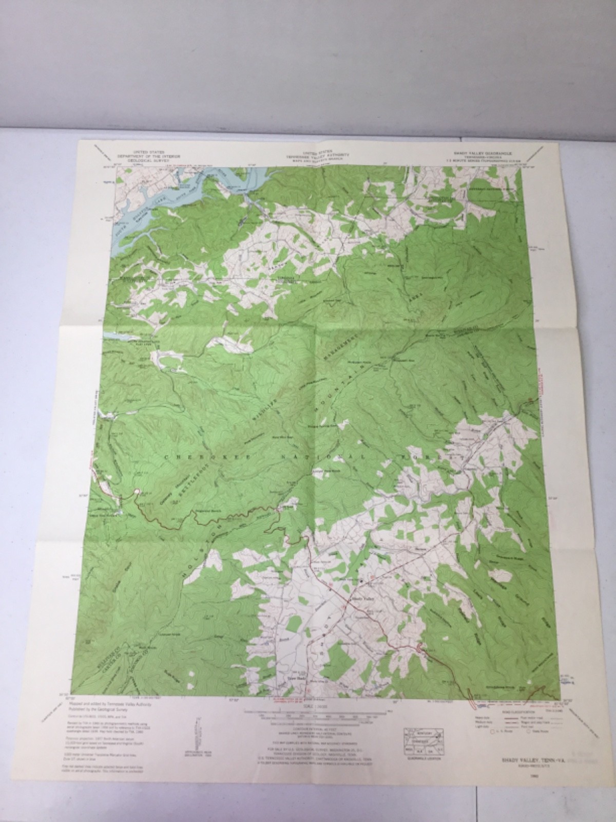 Vintage TVA Topographic Map. 1960 Shady Valley TN-VA, 22″x27″