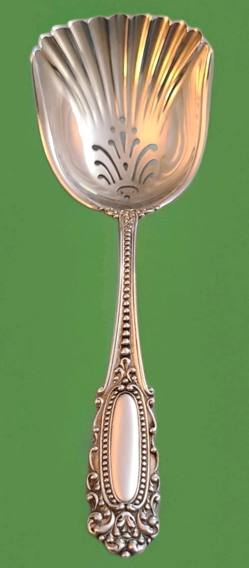 Antique Watson & Newell “Eugenie” sterling silver bon bon scoop / spoon, ca 1895