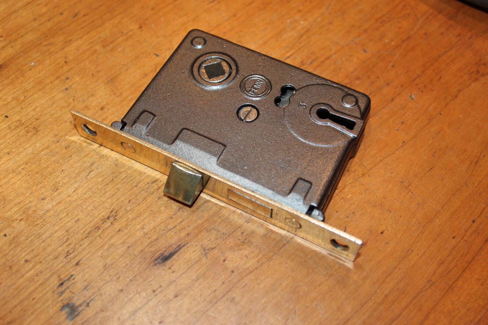 Restored Antique Penn #1160 Cast Iron Brass Plated Face Mortise Lock #1160 R-29