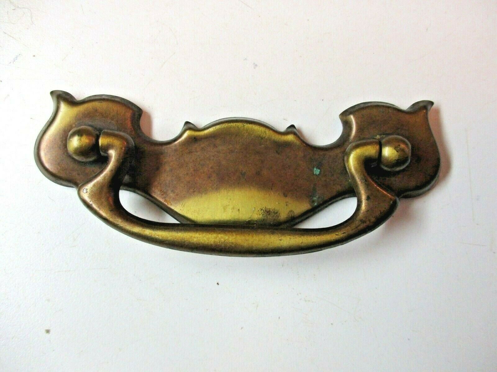 1950s Drawer Bat Drop Bail Pull Handle Dark Aged Brass 3″ Centers 1 VTG MCM Mid